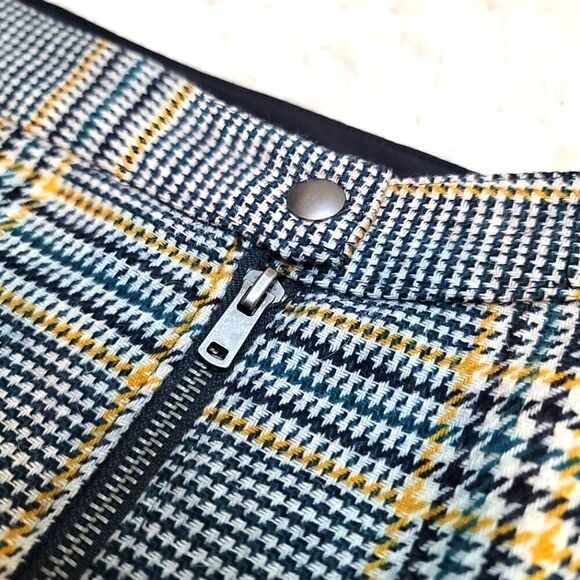 Abercrombie & Fitch Houndstooth Plaid Pleated Yellow & Black Zip Slit Y2K Skirt - Picture 5 of 7